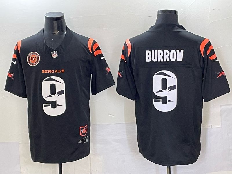 Men 2025 Cincinnati Bengals #9 Burrow Black Throwback Nike Limited NFL Jersey style 02